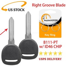 2 Replacement Transponder Ignition 46 Chip Key Uncut Blade Blank B111-pt Circle