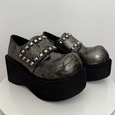 RARE Sz 10 Vintage 90s Y2K Demonia Platform Shoes   The Dank Shoe Silver Studs