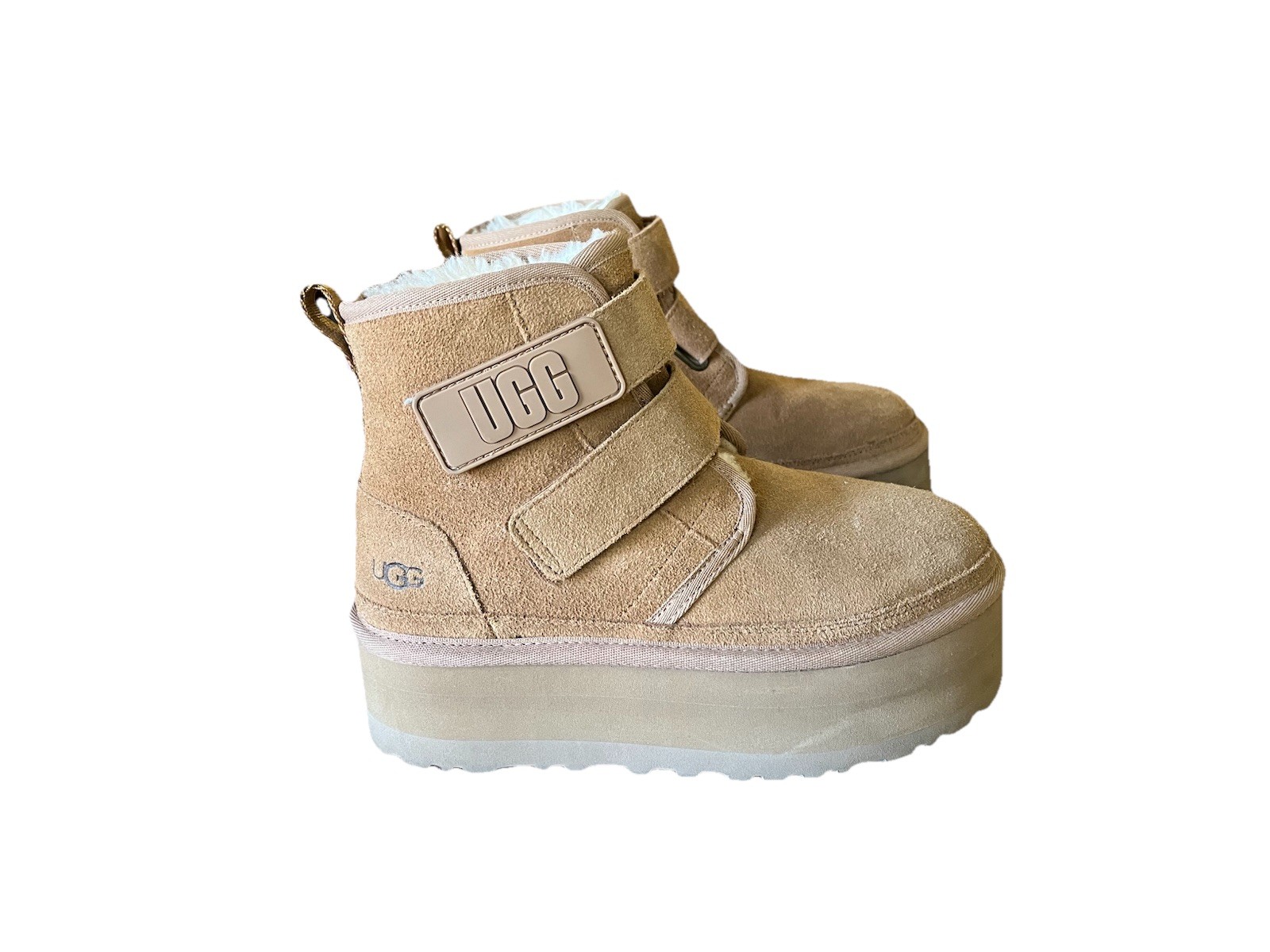 UGG Beige Suede Shearling Lined Platform Ankle Bo… - image 3
