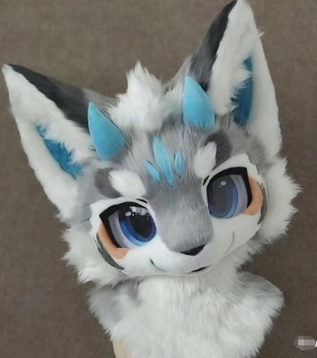 Fursuit Long haired Dog Fox Mascot Party Halloween Fur Cosplay(head)