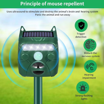 Solar Animal Repeller Motion Activated Ultrasonic Pest Repellent w/ LED Light