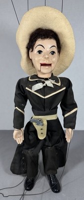 Vintage Hazelle Marionette Buckaroo Bill Cowboy Puppet 14  in Black with Hat