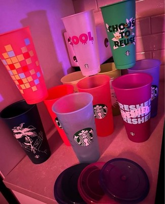 Starbucks Reusable Multicolor Plastic Cups Drinkware Lot Coffee & Tea Theme