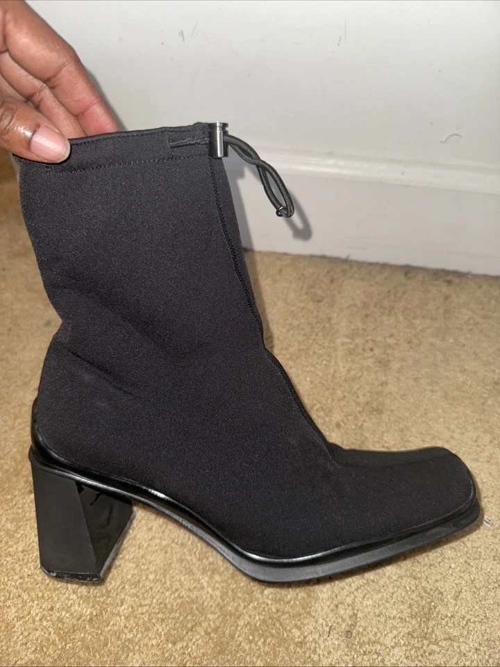 PRADA Women's Ankle Boots Black Stretch Fabric Size 7.5 US 37.5 EU Heel - Image 2 of 4