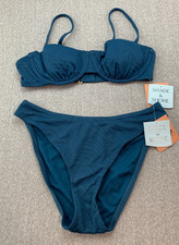 Shade Shore Modern Textured 2 Pc Bikini Swimsuit Womens size M Dark Aqua Blue