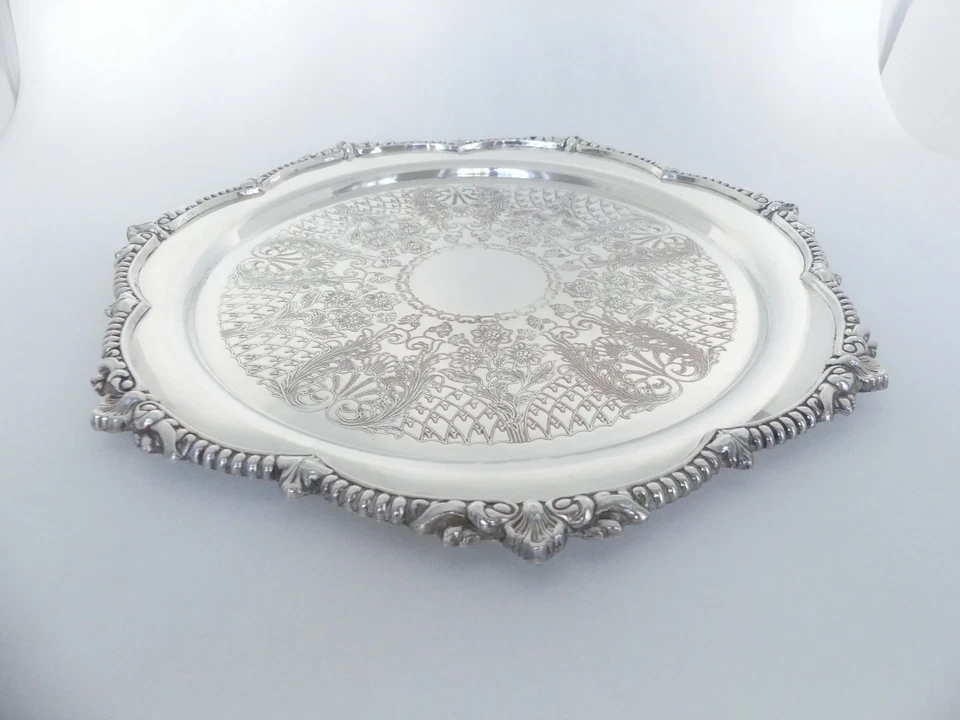 ♛ Schönes rundes Tablett "Viners" Sheffield - 31 cm Durchmesser- versilbert ♛ - Bild 3 von 4