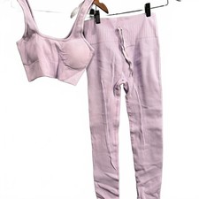 Lavender Ribbed Sports Bra and Leggings Set