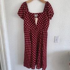 Unique Vintage Burgundy Polka Dot Midi Dress Retro Pinup Sweetheart Red XL 14