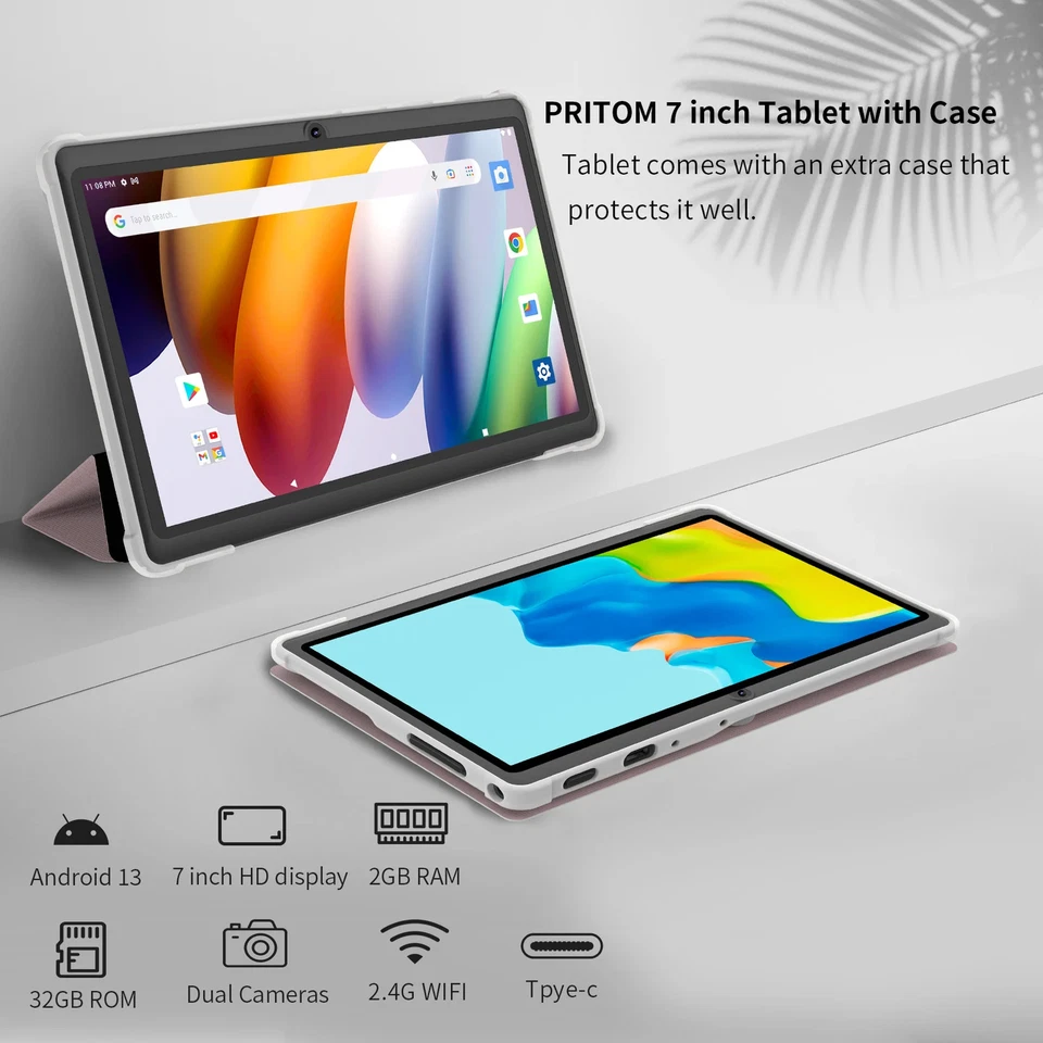 7 Inch Tablet PC, Android 13 Quad Core, 4GB(2+2GB Virtual) RAM 32GB ROM, WiFi - Image 3 of 4