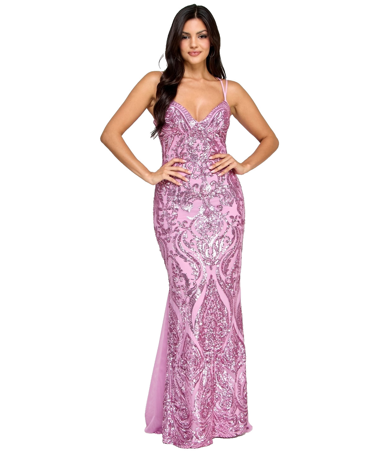 B Darlin Juniors' Sequin-Pattern Floor-Sweeping Gown - Dark Mauve - 13/14