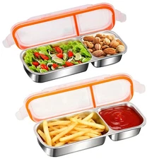 Stainless Steel Snack Containers for ,2 Compartments Metal Snack Pack with Li...