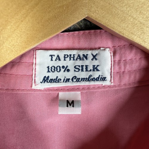 TA PHAN X Shirt Mens Medium Pink 100% Silk Short Sleeve Chinese Button Up Top - Picture 3 of 11