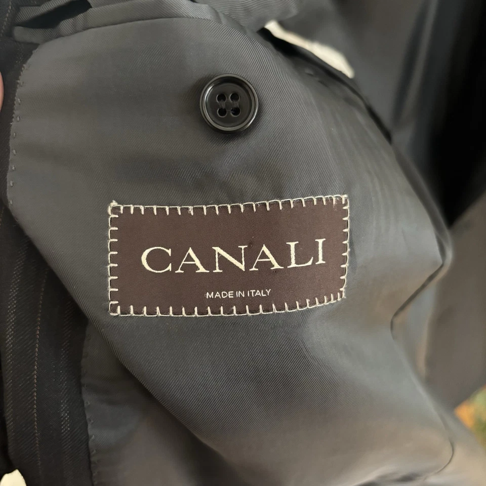 Blazer Canali Masculino 42R Azul Preto Listra Carreira Terno de Lã Jaqueta Italiana - Imagem 3 de 4