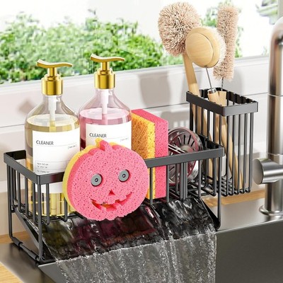 Sponge Holder for Kitchen Sink, Smiley Face Sink Caddy with Removable Brush