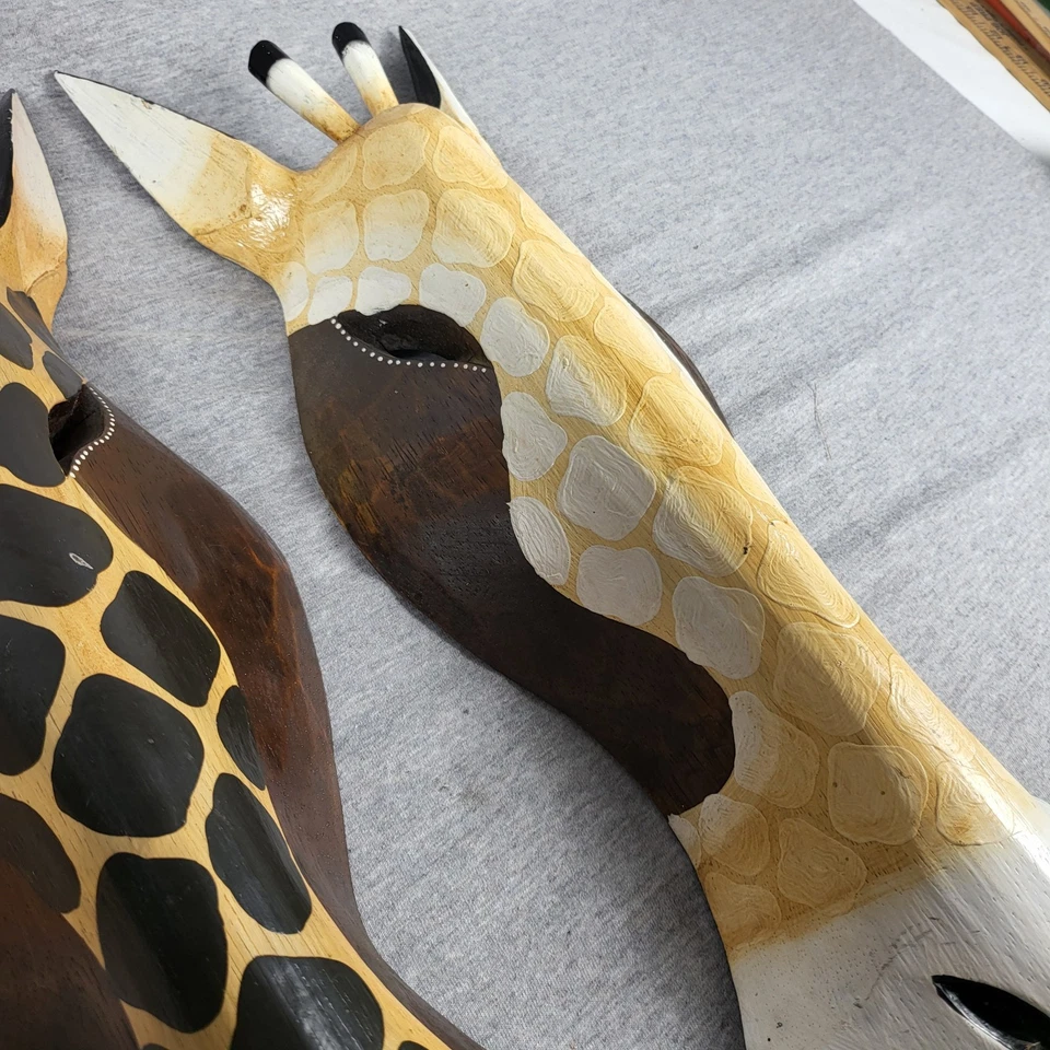 Juego de máscaras de pared de animales de madera tallada a mano jirafa cebra tribal decoración de safari 20 pulgadas Foto 4 de 4