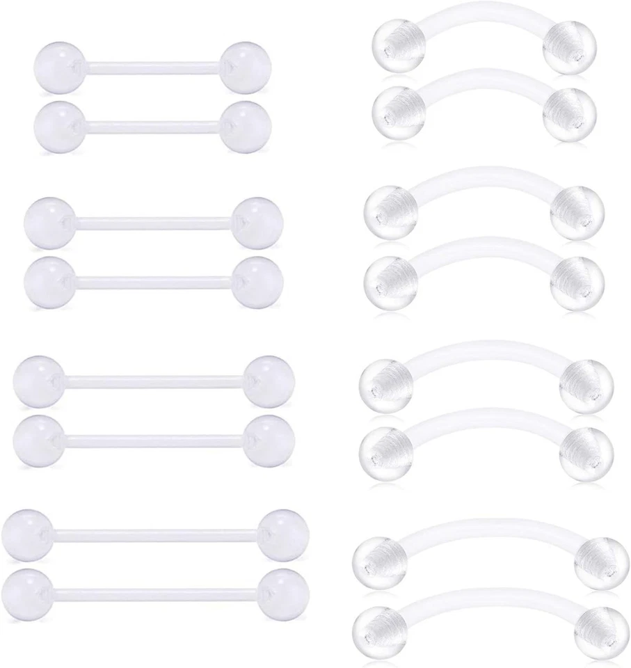 Juego de anillos de lengua de plástico 14 g + anillos para pezones - comodidad sin alergias Foto 2 de 4