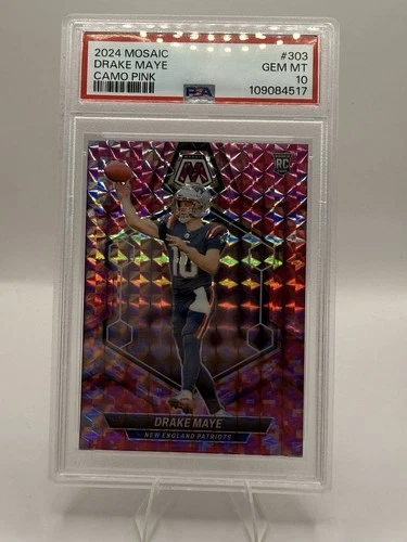 2024 Panini Mosaic Drake Maye #303 Patriots Camo Pink Mosaic PSA 10