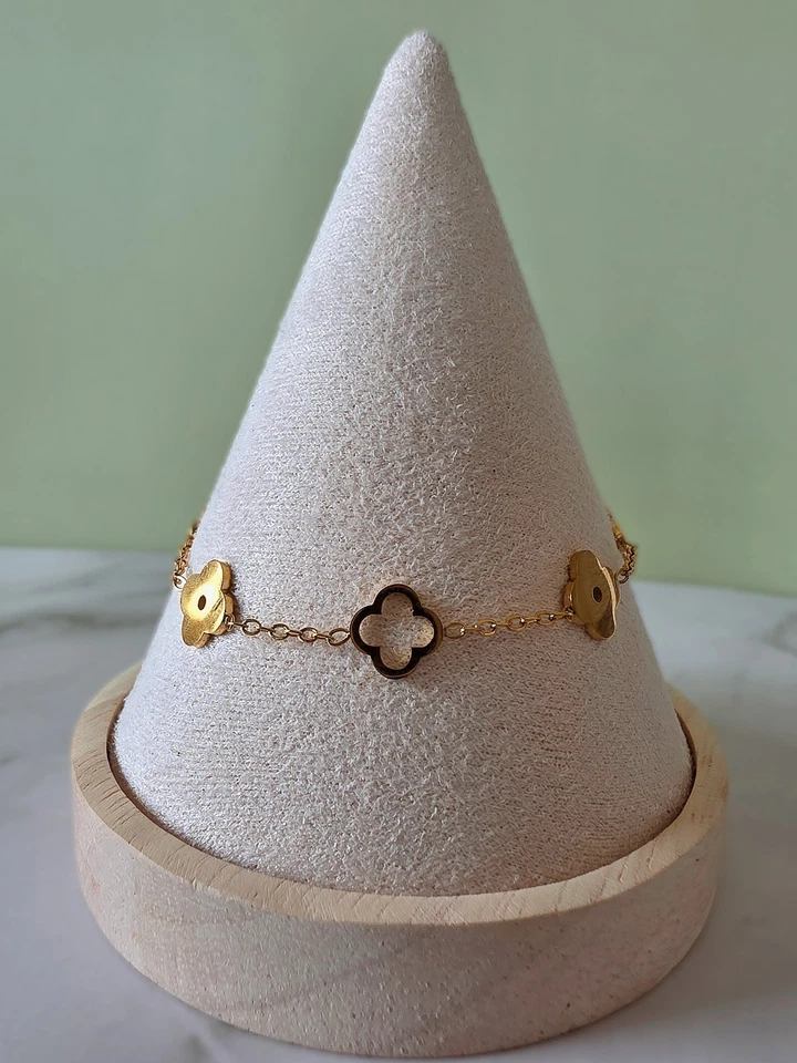 Pulsera Trébol Hoja 14k Oro Delicada Buena Suerte Regalos de Cumpleaños para Mujer Foto 4 de 4