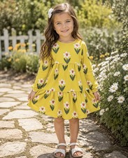 Mini Boden Yellow Daffodil Long Sleeve Sweatshirt Dress   Girls Size 5-6 NWT