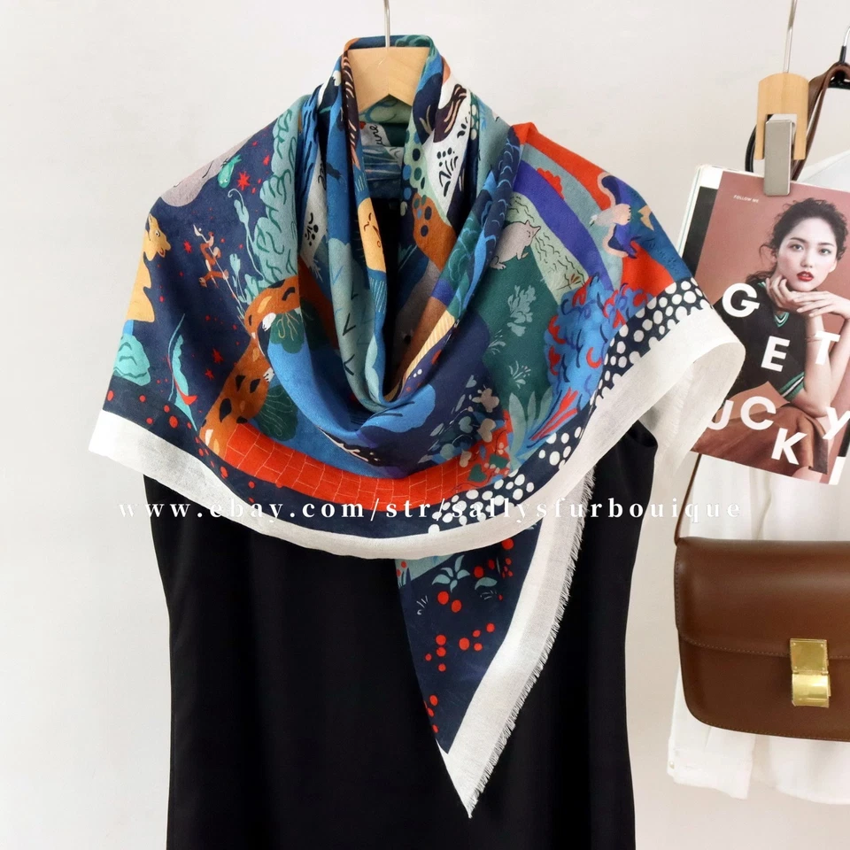 Sallys 100% Boiled Wool Shawl Animal Print Square Thin Delicate Stole Scarf 39" - Image 2 of 4