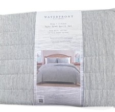 Waterfront Yarn Dyed Gray and White Striped King Quilt Set 102 x90