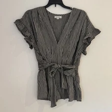 Max Studio Gingham Printed Empire Tie Waist Size L