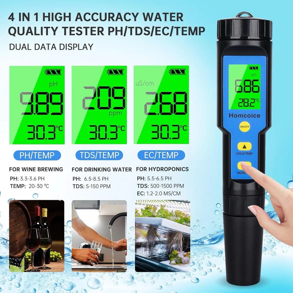 Mesureur Professionnel PH Numérique Affichage PHMètre Test Qualité Eau Piscine - Photo 3/4