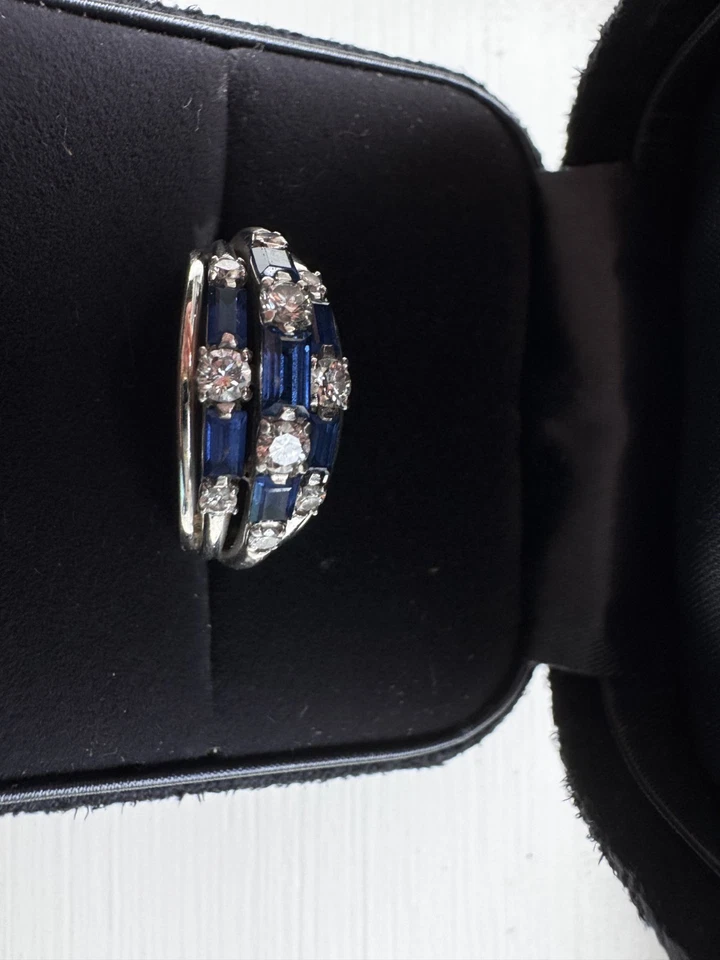 Anillo de cóctel vintage Van Cleef & Arpels platino diamante zafiro 1,24 quilates Foto 4 de 4