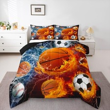 Sports Bedding Set for Boys Twin,Baseball Basketball Comforter Set Soccer Foo...