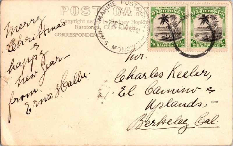 1934 Rarotonga Cook Islands RPPC Postcard Cover To USA RMS Monowai Ship Mail