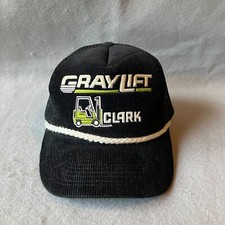 Vintage Clark Gray Lift Hat Mens Snap Back Black Corduroy Cord Forklift Trucker