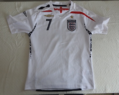 England 2008 2009 Home Jersey #7 Beckham Umbro White Shirt