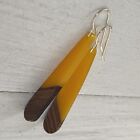 Long Teardrop & Silver Artisan Earrings Min Favorit Wood & Resin Saffron Yellow