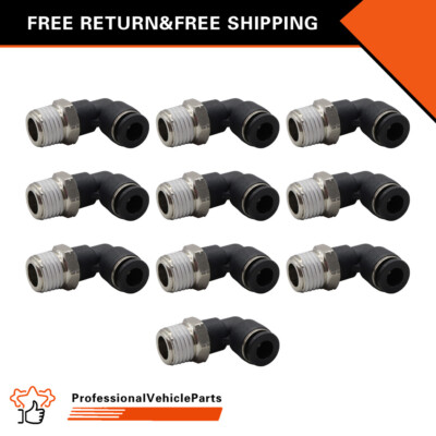 (Qty10) 1/4'' OD Tube X 1/4'' NPT Push To Connect Air Fitting, Pneumatic Elbow