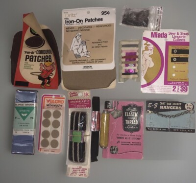 Lot Of Mixed Vintage Sewing Materials Patches Binding Thread & More As Is