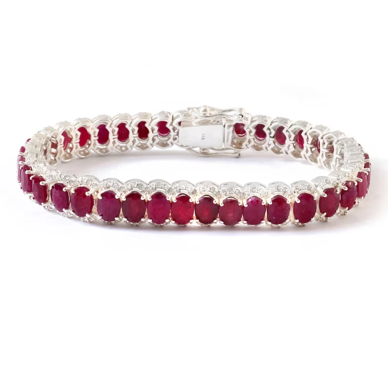 18k Gold Plate 925 Sterling Silver Natural Ruby Oval Cut Tennis Bracelet for Her - Image 4 of 4