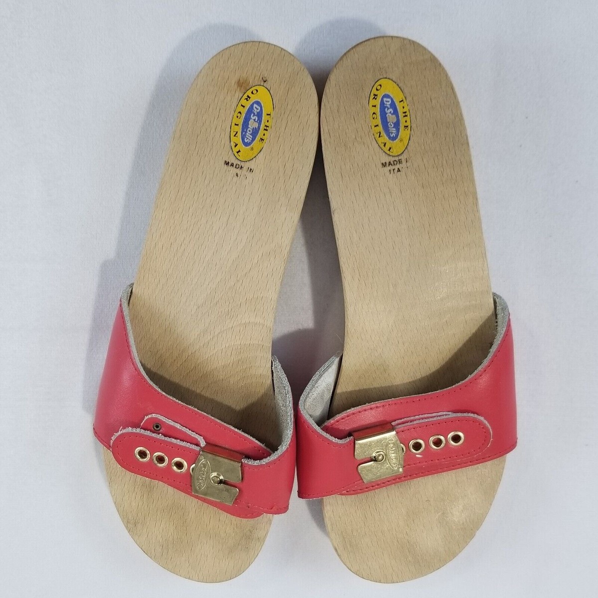 Leather Sandals Dr Scholl's Original Wooden Sandals Vtg Dr