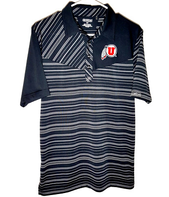 Utah Utes Polo Shirt | Black Striped Polyester Performance | Mens Small