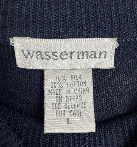 Maglione maglia vintage Wasserman misto seta finto collo manica lunga blu navy taglia L - Foto 5 di 8