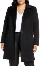 Fleurette Size 20w Notch Lapel Midi Top Coat Lora Piana Wool New No Tag Black