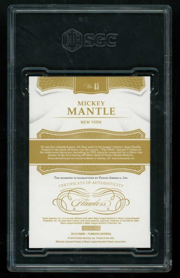 Panini Flawless Mickey Mantle Gold Diamond 2019 01/10 SGC 10 Gem Mint All Stars Foto 2 de 2