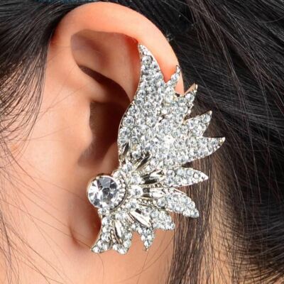 Crystal Clip On Ear Cuff Feather Wing Earrings Helix Cartilage Tie Women Jewelry