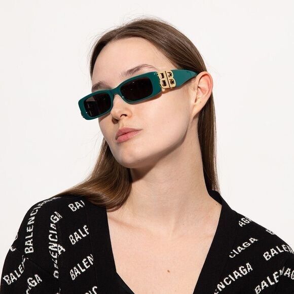 Balenciaga Men Sunglasses Green Gold Logo Grey Rectangle Balenciaga Men Sunglasses Green Gold Logo Grey Rectangle
