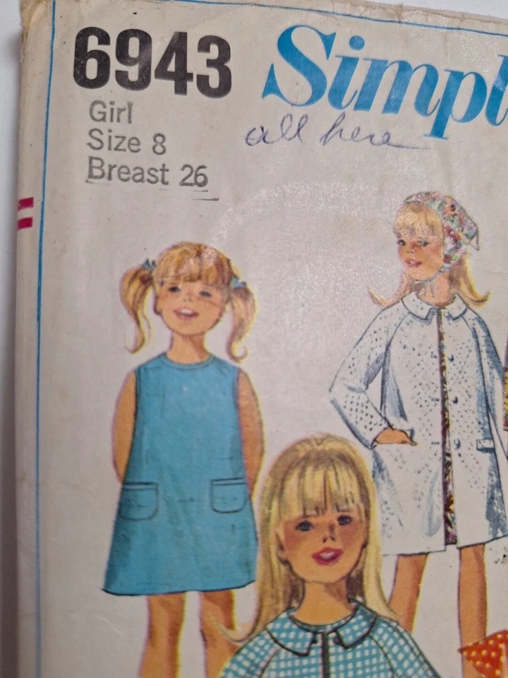 Dress Coat Scarf Girls 8 Simplicity 6943 Sewing Pattern Cut VTG 60s A Line Mini - Image 2 of 4