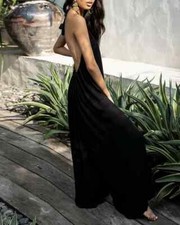 Elegante vestito abito donna tuta intera smanicata pantaloni bohemian _ A101