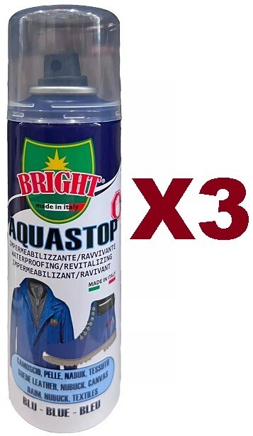 3 PZ BRIGHT AQUASTOP BLU BLUE IMPERMEABILIZZANTE RAVVIVANTE PER CALZATURE 200ML