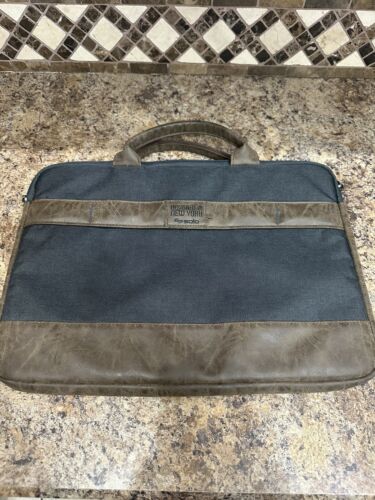 Designed In NY For Solo Thin Laptop Zip-up Carry Blue With Brown Leather Accent
