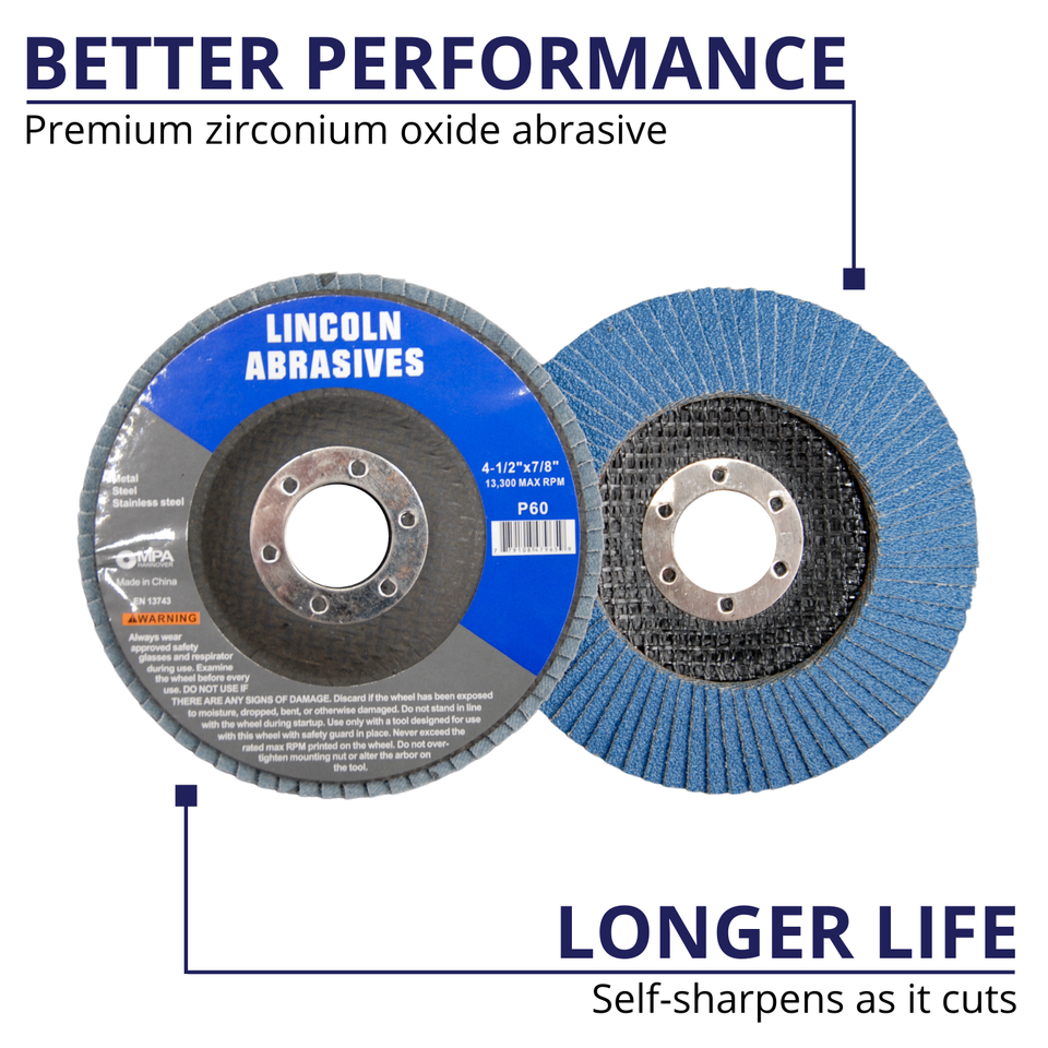 60-Pack 4-1/2 X 7/8 40 Grit Flap Discs – Zirconium Oxide Type 29 (Lincoln Abrasives)