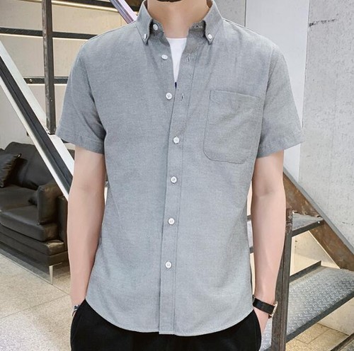 Neu Sommer Herren Massiv Shirts Freizeit Baumwolle Knopfleisten Kurzarm Shirts - Bild 4 von 24