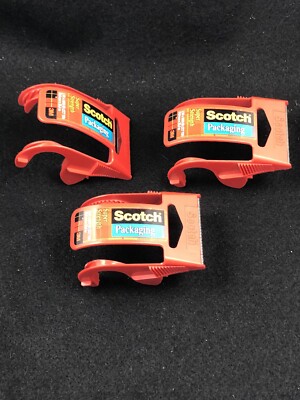 3 RED SCOTCH PACKAGING TAPE DISPENSERS ONLY HOLDS 3M 2'' x 1000'' SUPER STRENGTH